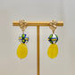 Yellow/ Blue Ceramic Bead Earring - Gold