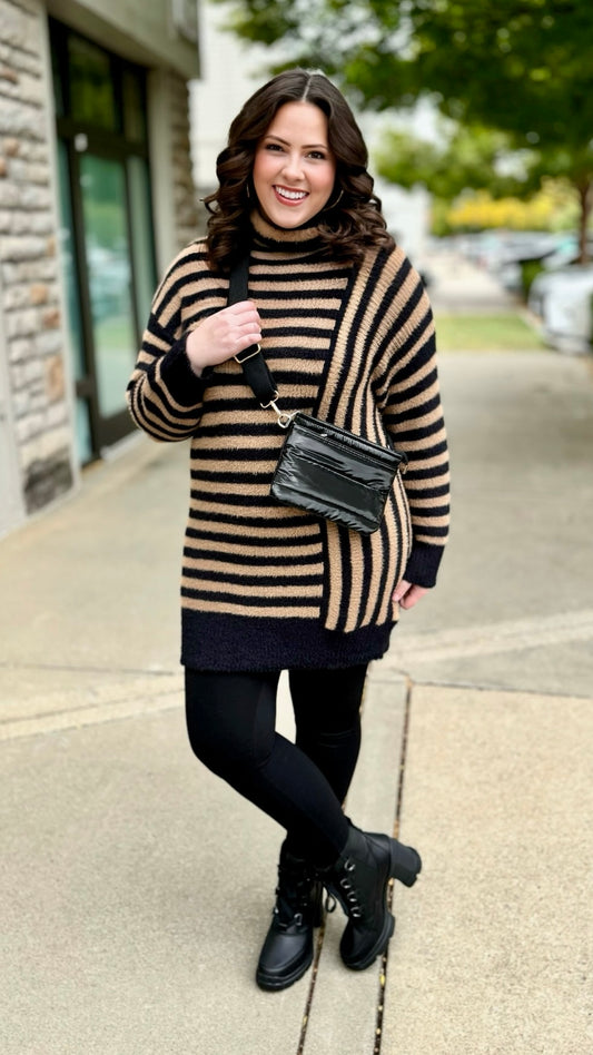Fuzzy Stripe Sweater Dress