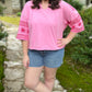 Pink Embroidered Sleeve Summer Hoodie