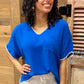 Eileen VNeck Embroidered Top - Royal Blue