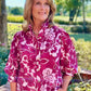 Wine & Pink Floral Button Top