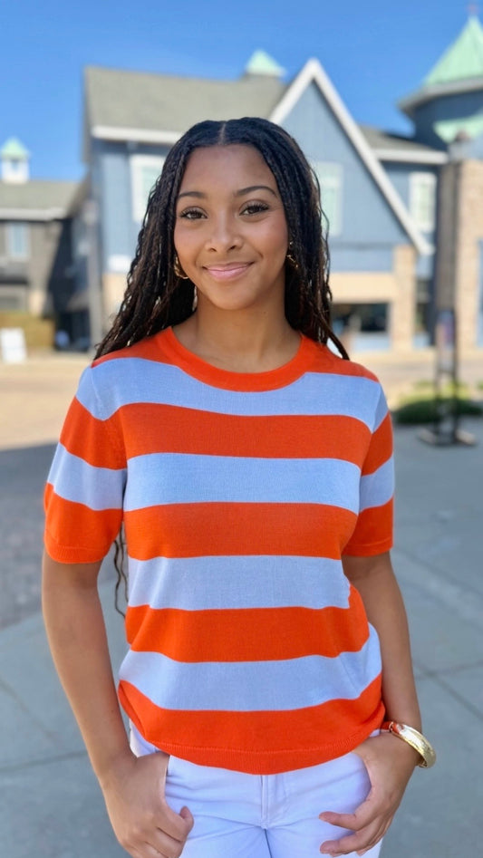 Kaylie Stripe Sweater - Orange/Lavender