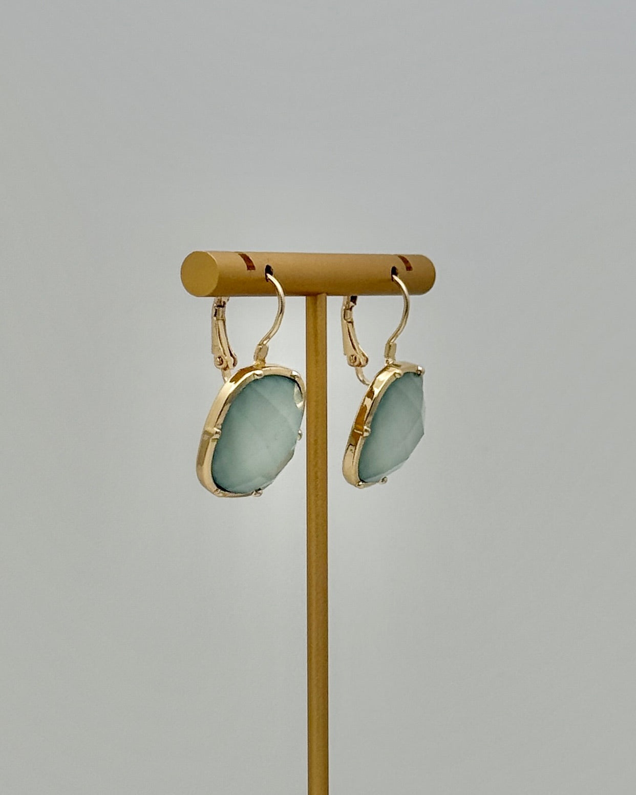 Faceted Stone Earrings - Seafoam