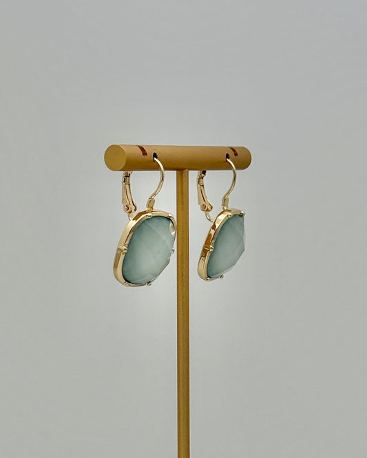 Faceted Stone Earrings - Seafoam