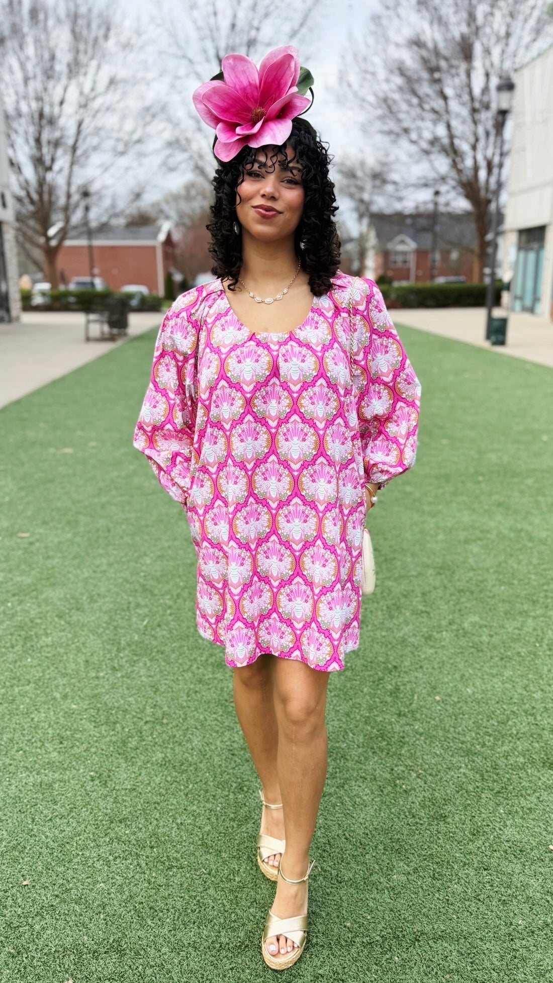 Uncle Frank Big Roses Dress - Bees/ Pink