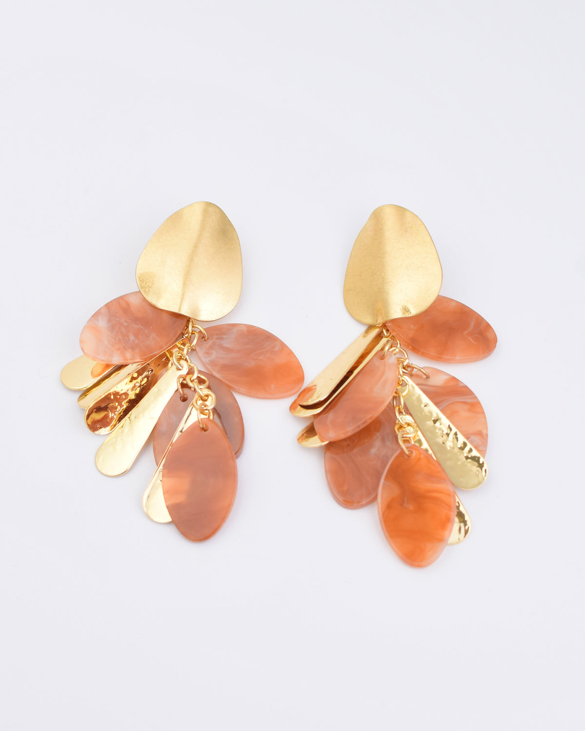 Hammered Gold/Stone Earrings - Brown