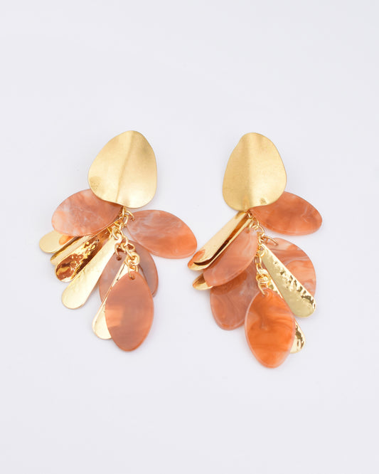 Hammered Gold/Stone Earrings - Brown