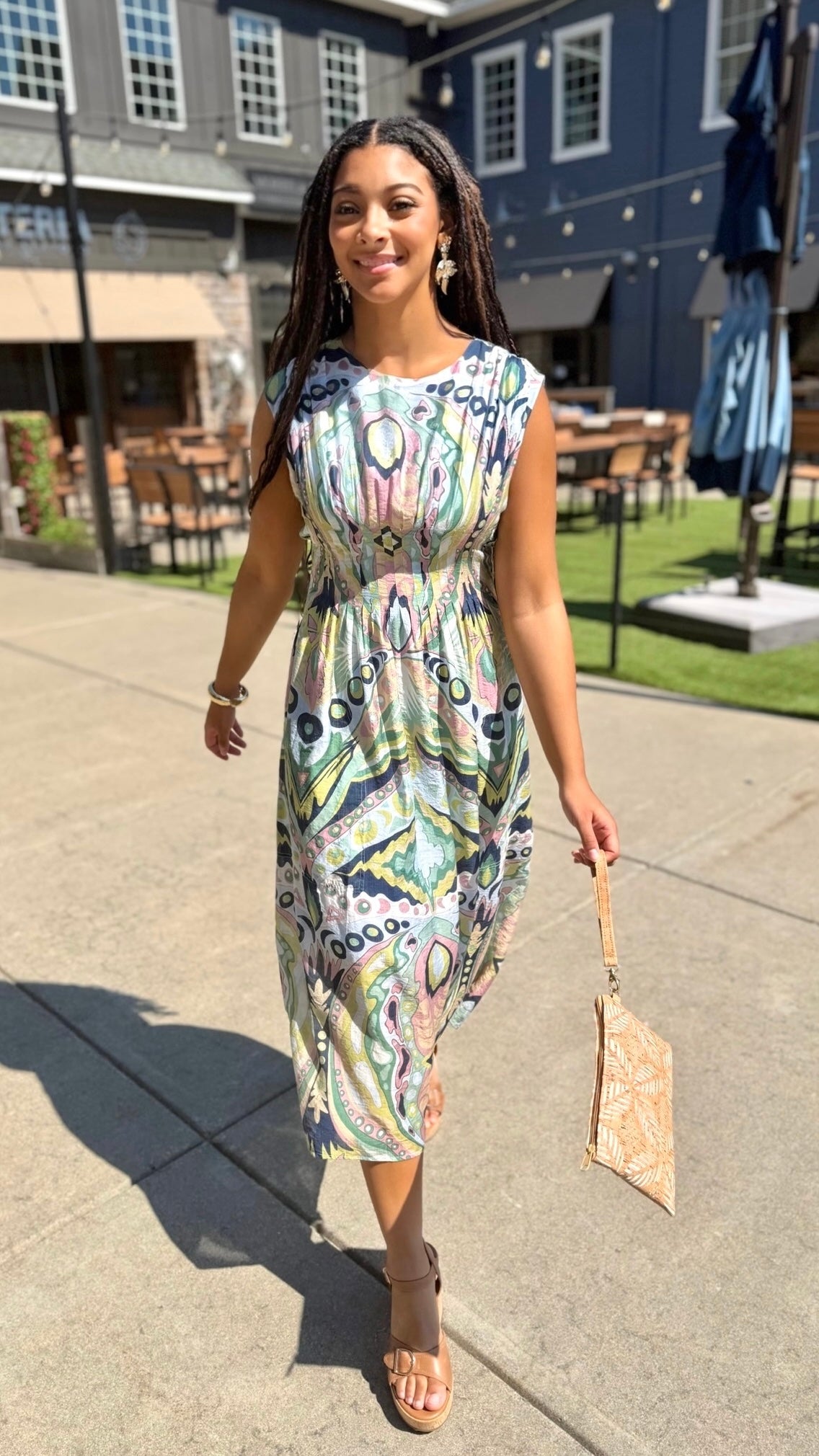 Helena Midi Dress - Navy/ Mint