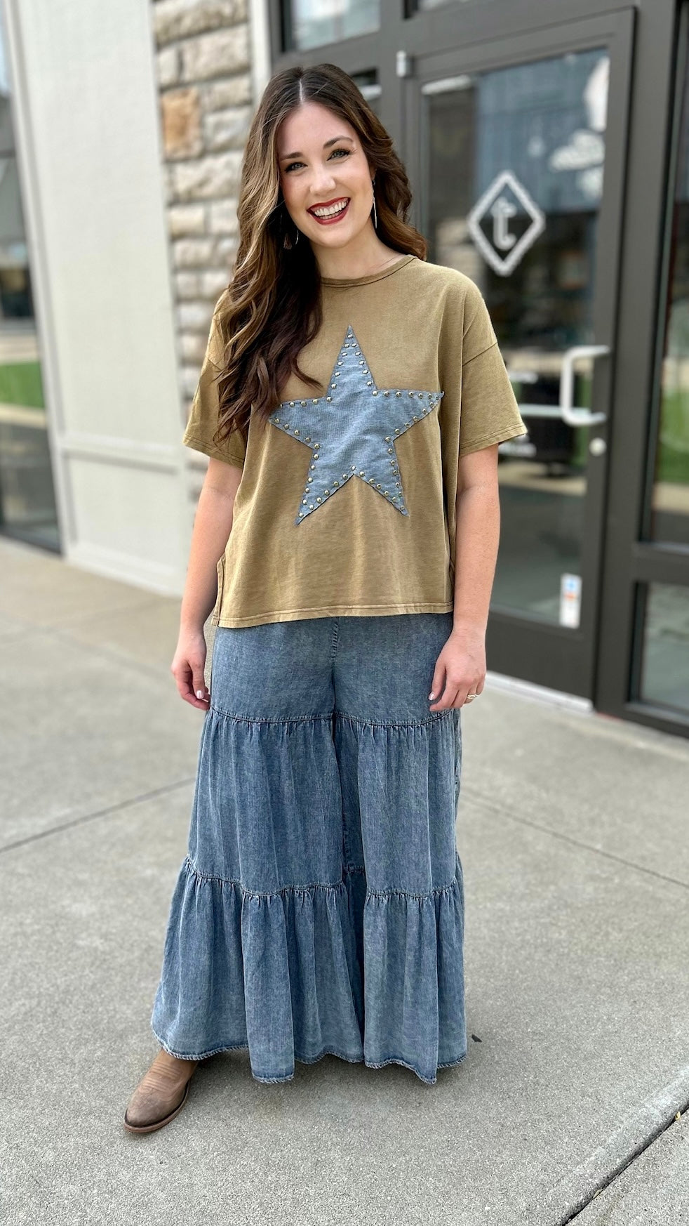 Denim Star Patch Olive Tee