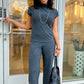 Jacquard Short Sleeve Top - Charcoal