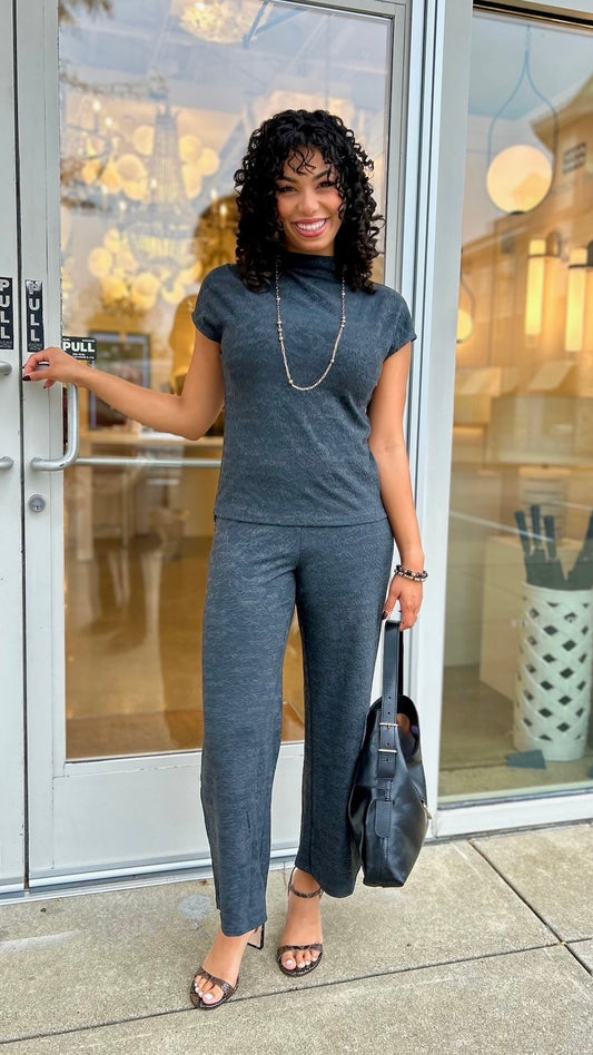 Jacquard Short Sleeve Top - Charcoal