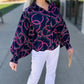Perfectly Prep Balloon Sleeve Button Blouse - Navy / Pink