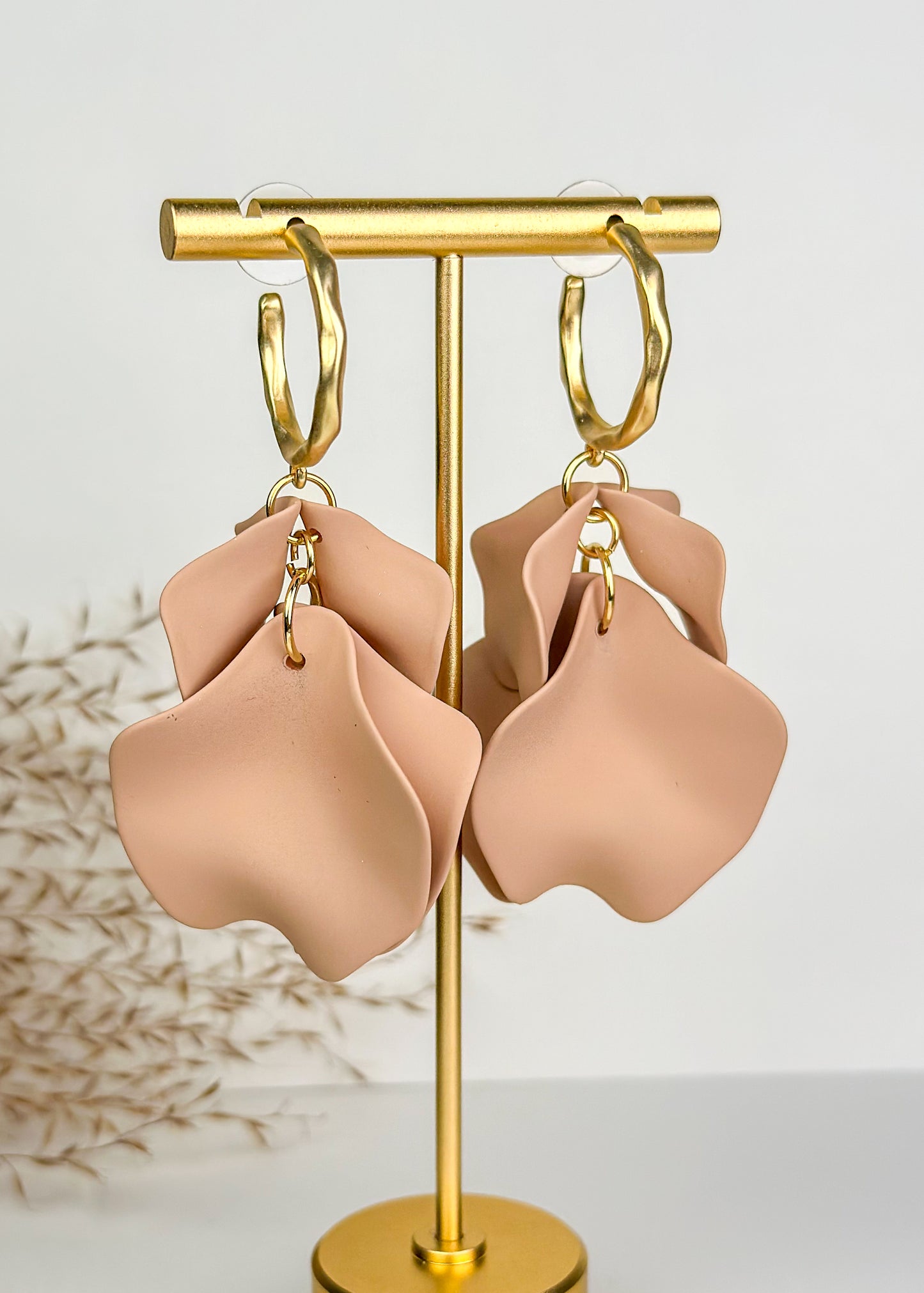Color Coated Petal Earrings - Taupe