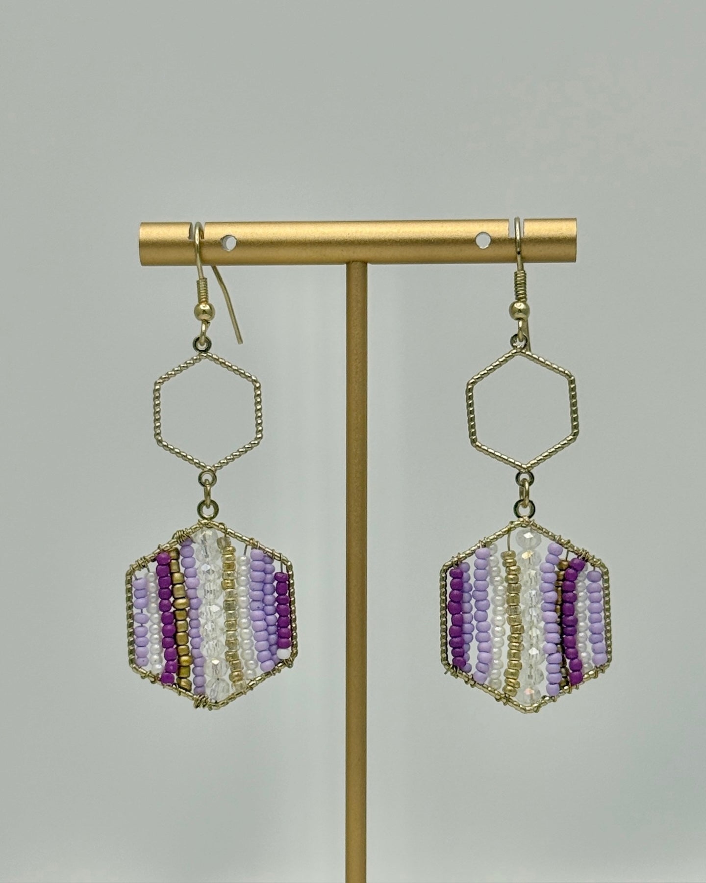 Seed Bead Hexagon Earrings - Lavendar