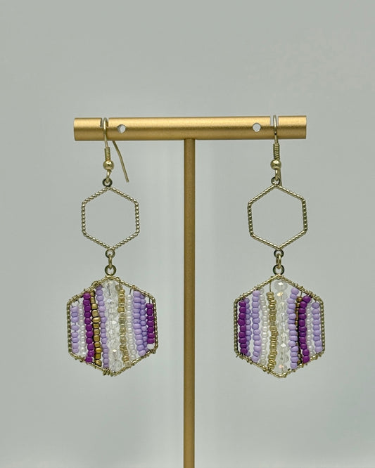 Seed Bead Hexagon Earrings - Lavendar