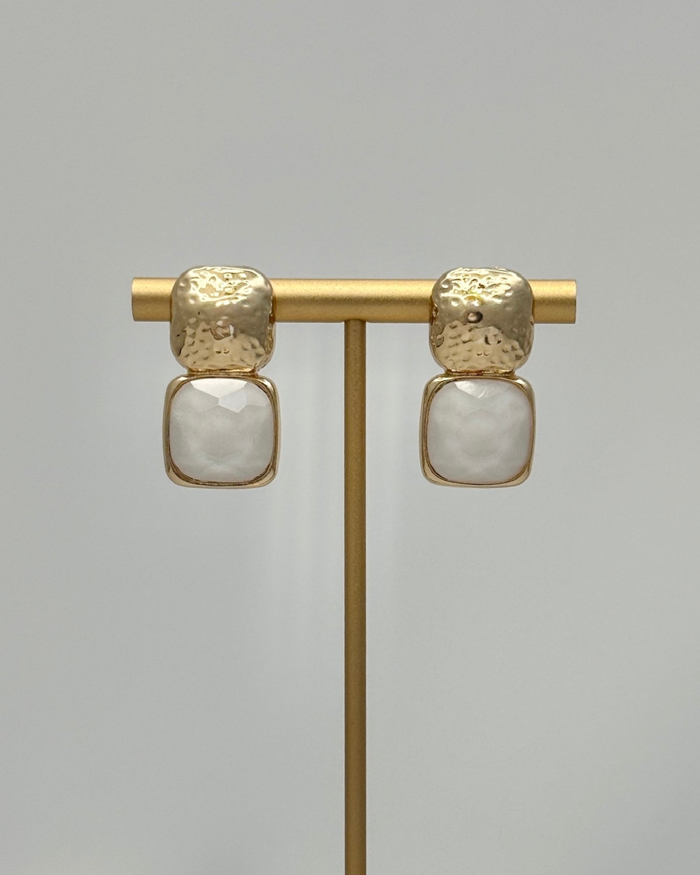 Bold Square Stone Earrings - White