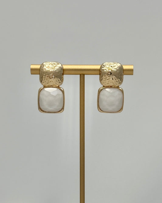 Bold Square Stone Earrings - White