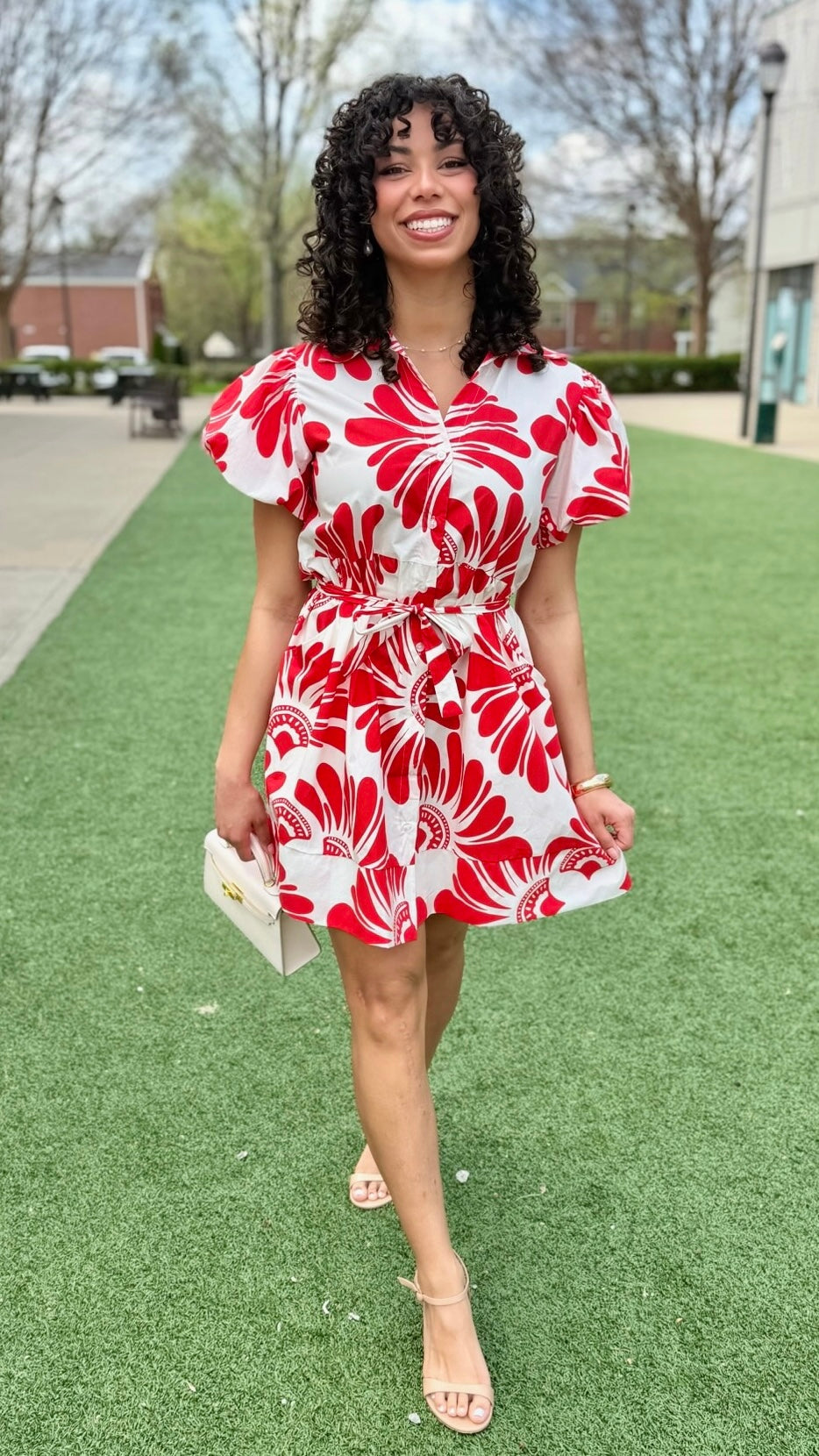 Sofia Nelda Dress - Red Damascus