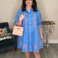 Uncle Frank Embroidered Beauty Button Dress - Blue