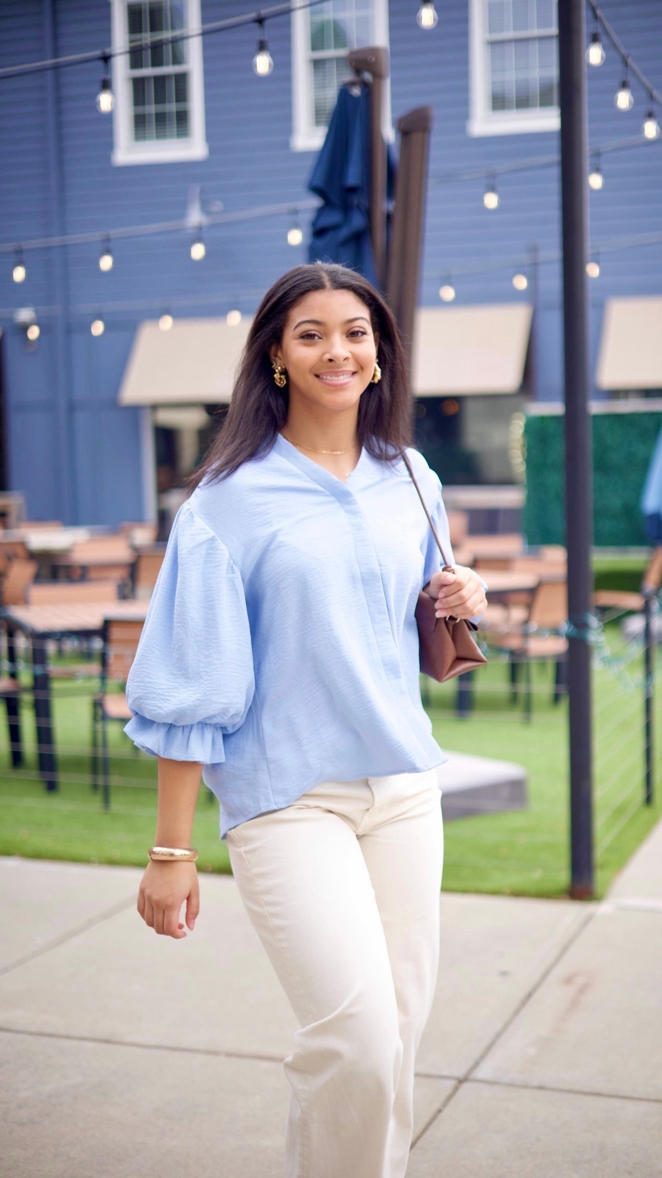 Sarah Button Up Blouse - Blue