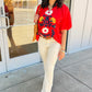 Lisa Floral Embroidered Top - Red