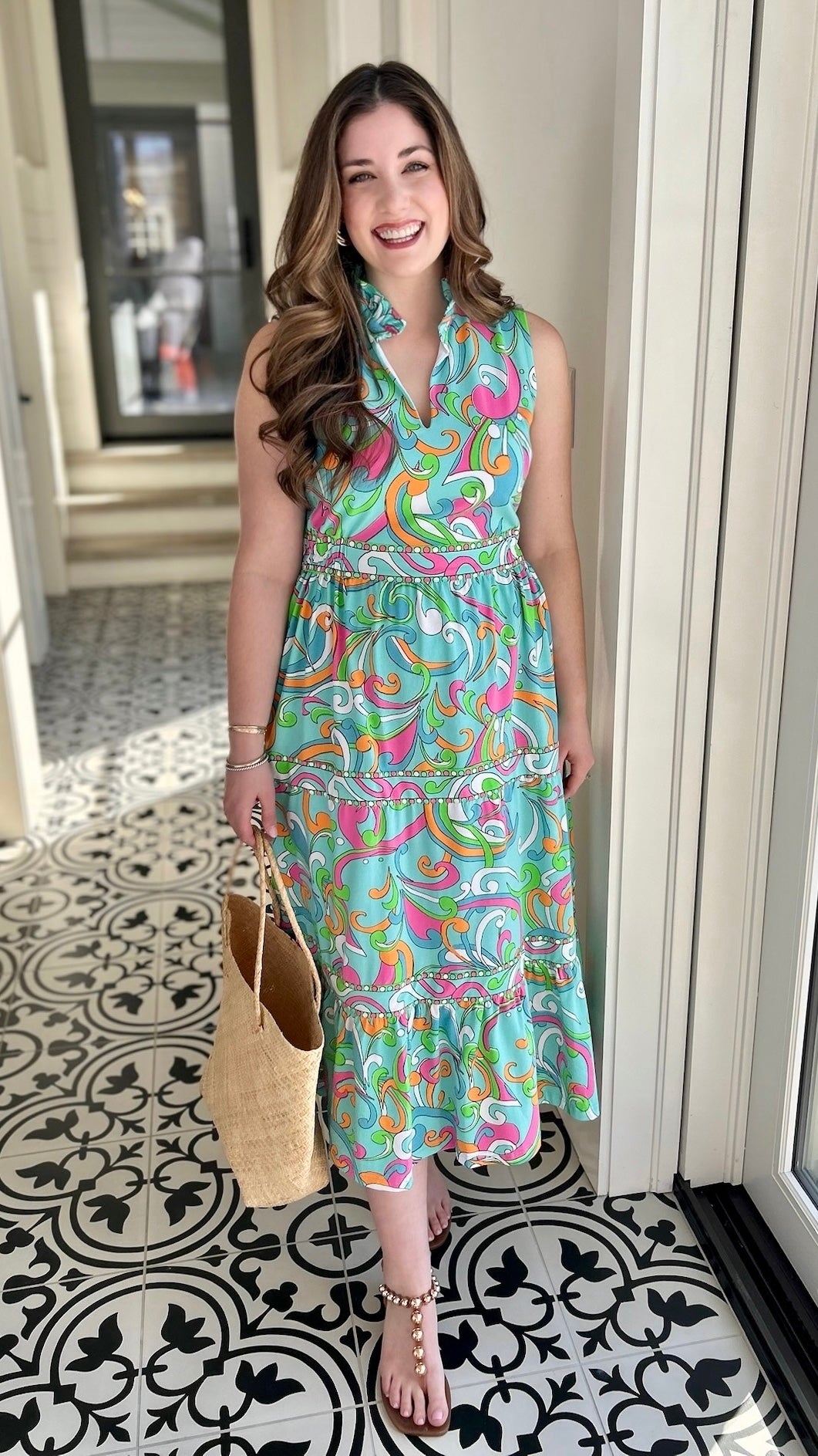 Tabi Swirl Midi Dress - Aqua Multi