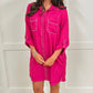 Evelynn Embroidered Button Down Dress - Fuchsia