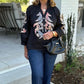 Black With Plaid Applique Top
