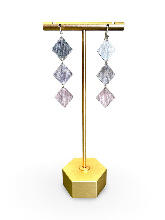 Triple Diamond Drop Earrings - Silver