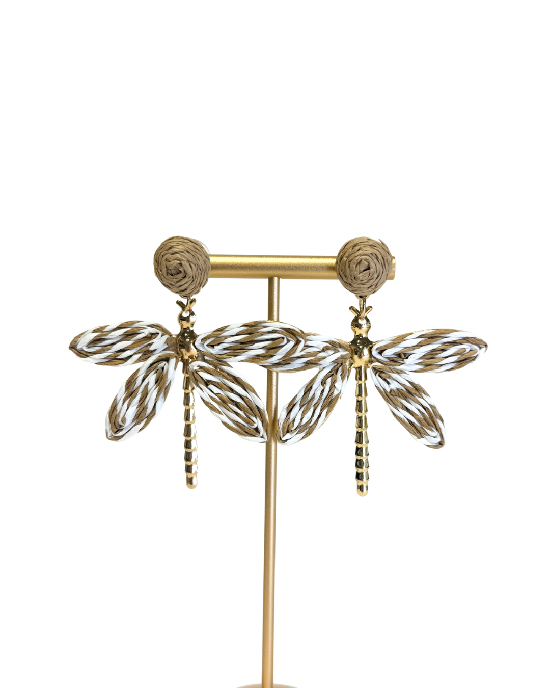 Dragonfly Raffia Earrings - Natural