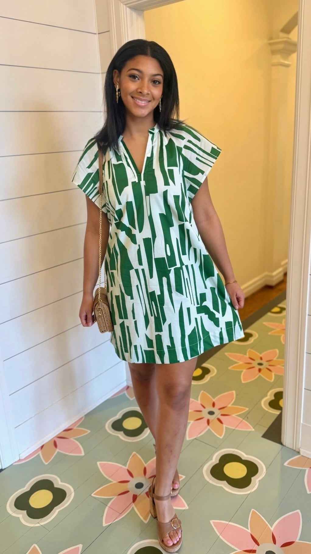 Jade Mini Tunic Dress - Green Print
