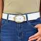 White Leather Belt - Gold Oval Buckle