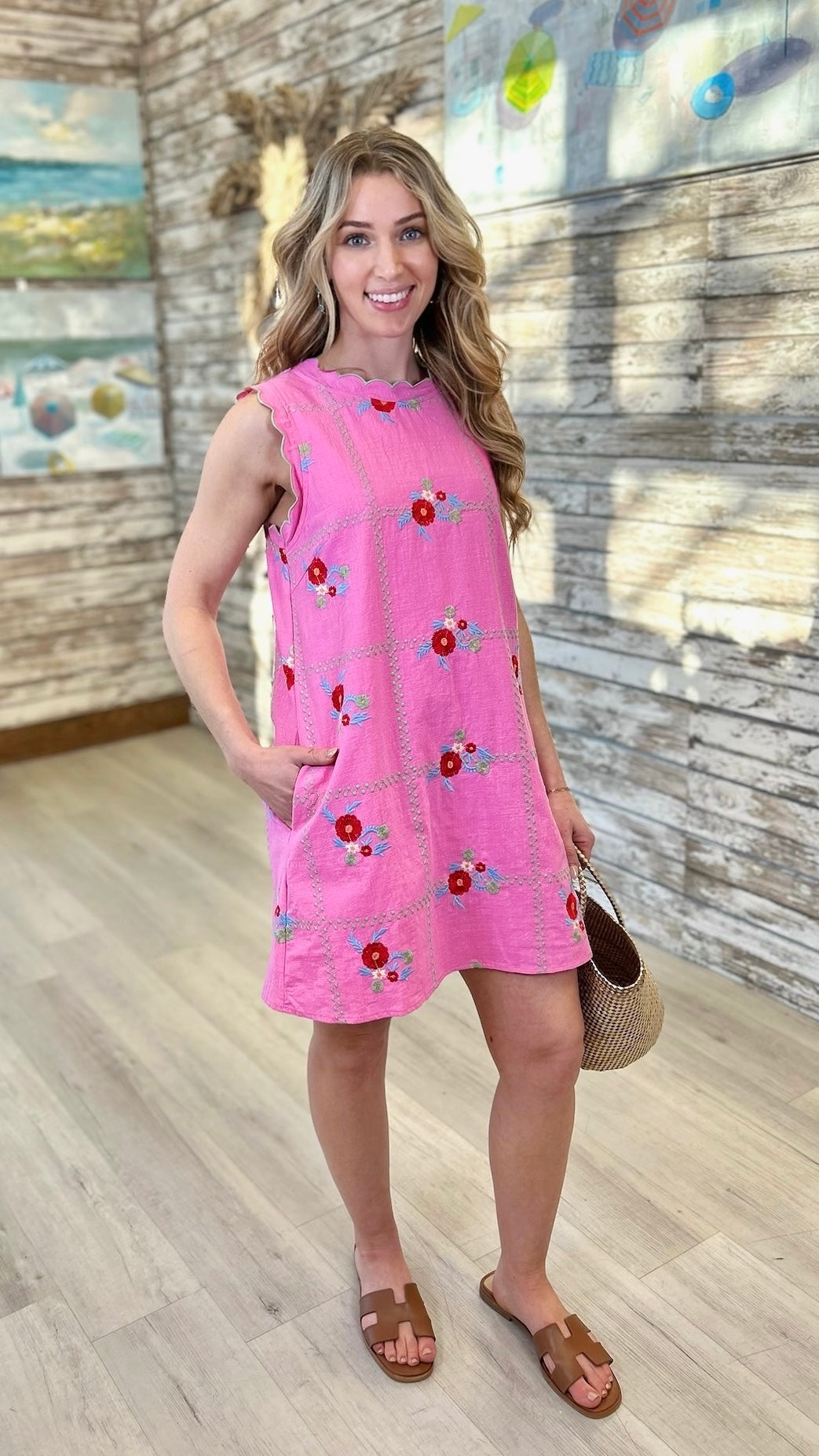 Lori Embroidered Dress - Pink