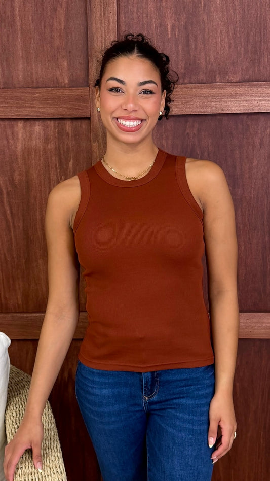Naylani Knit Sleeveless Top - Brick