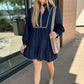 Emma Embroidered Dress - Navy