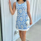 Cassie Floral Crochet Overlay Dress - Blue