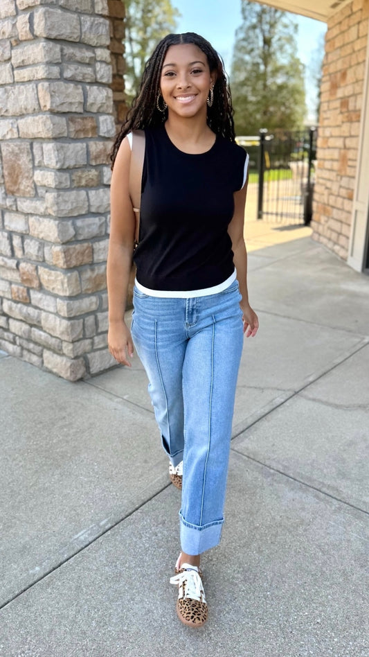 Elise Double Layered Knit Top - Black