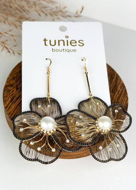Bronze Pearl Flower Earrings