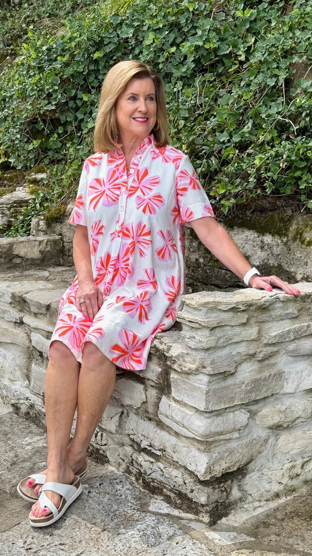 Uncle Frank Swing Shirt Dress - White & Pink