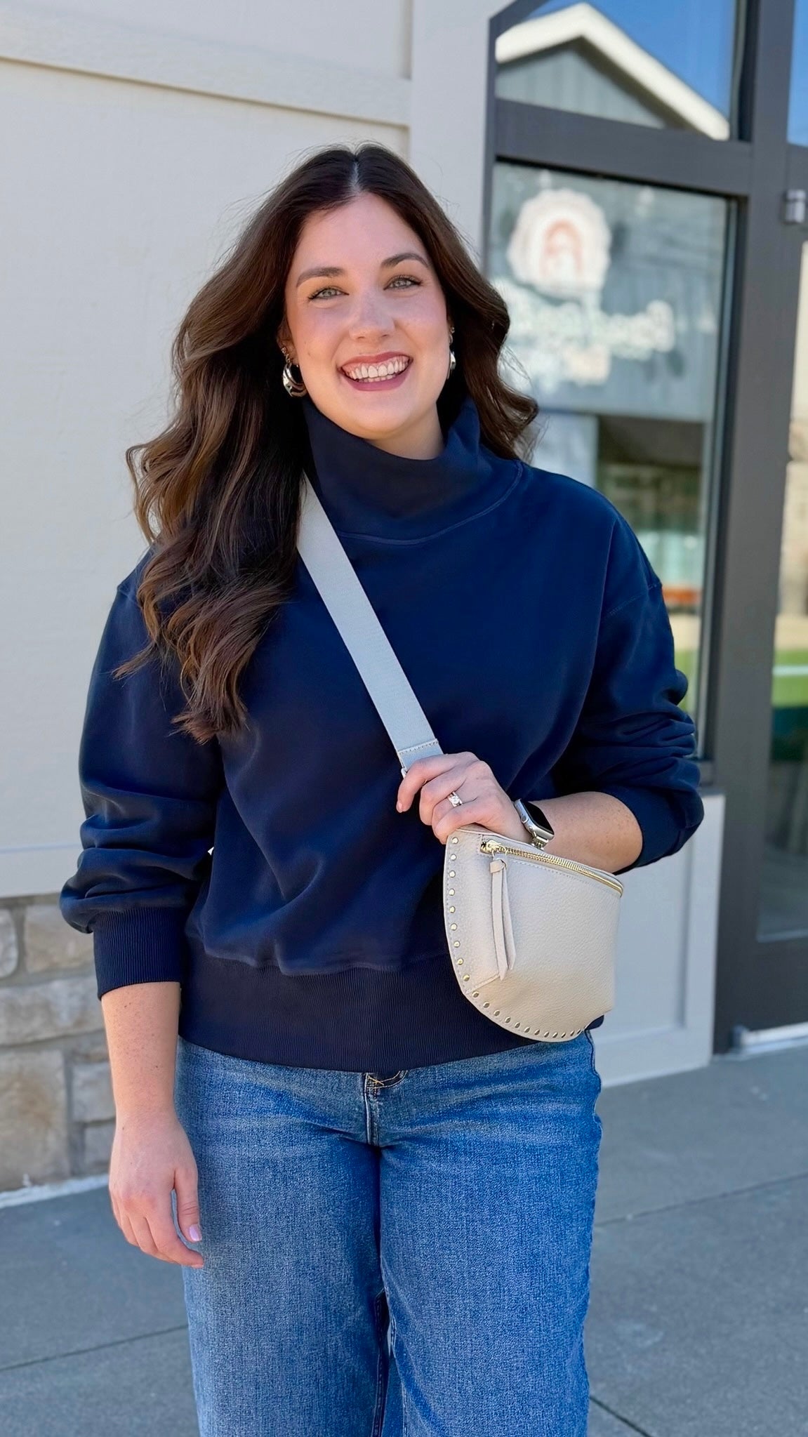 Navy Mock Neck Pullover