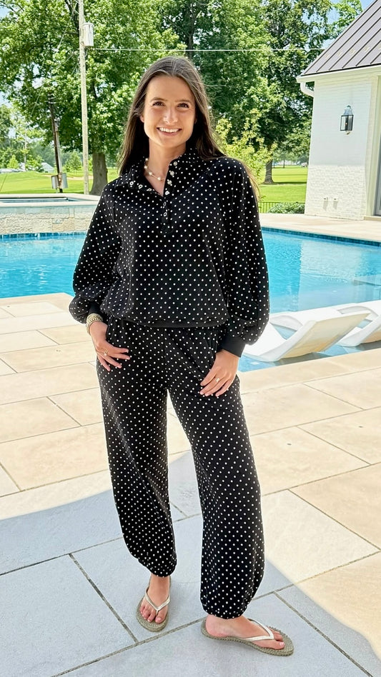 Kaia Micro Polka Dot Lounge Pants - Black & White