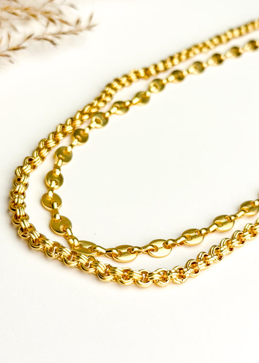 Gold Mariner & Cable Chain Layered Necklace