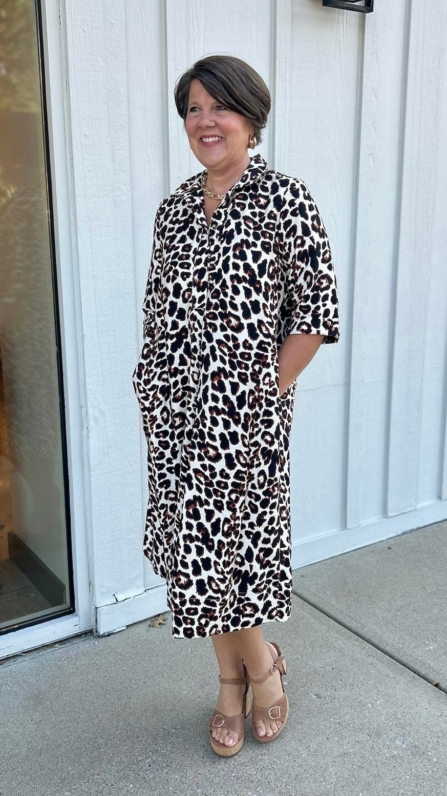 Uncle Frank Leopard Shift Shirt Dress