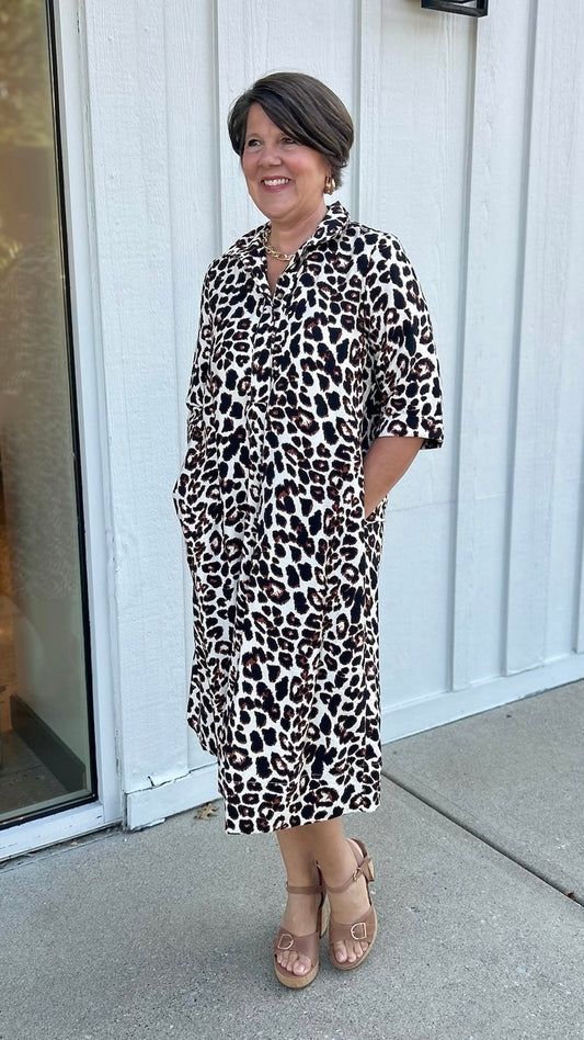Uncle Frank Leopard Shift Shirt Dress
