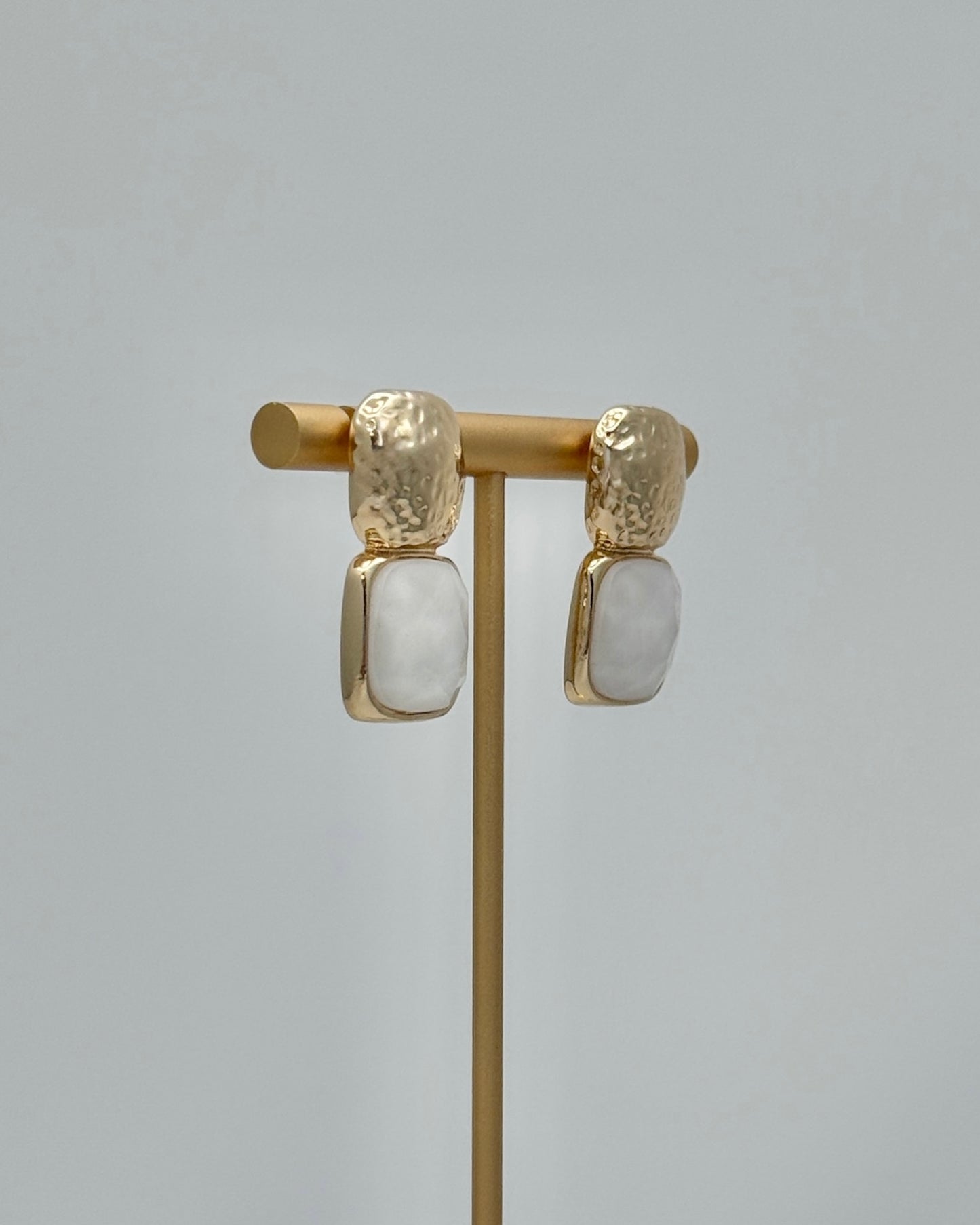 Bold Square Stone Earrings - White
