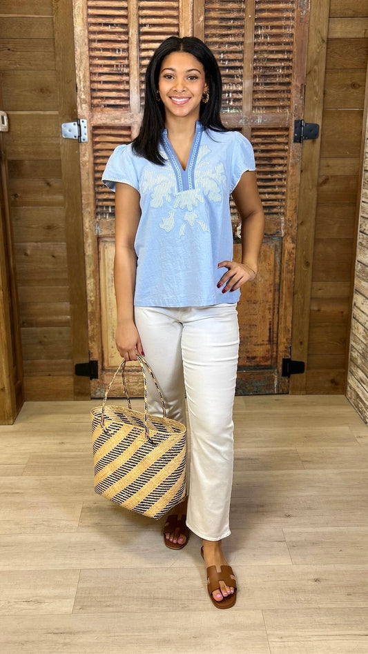 Logan Abstract Top - Light Blue