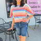 MINERAL WASHED MULTI STRIPE TOP - BLUE