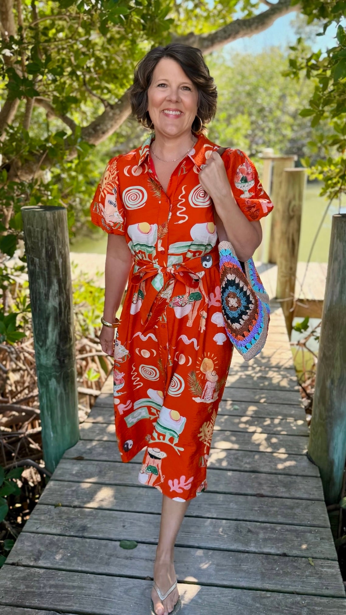 Maya Beach Belted Dress - Orange