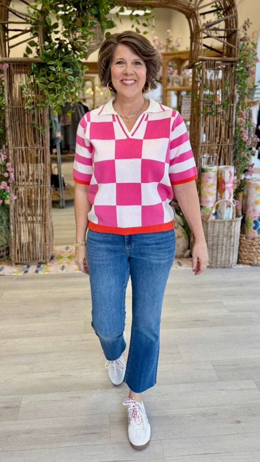Chelsea Checkered Top - Hot Pink