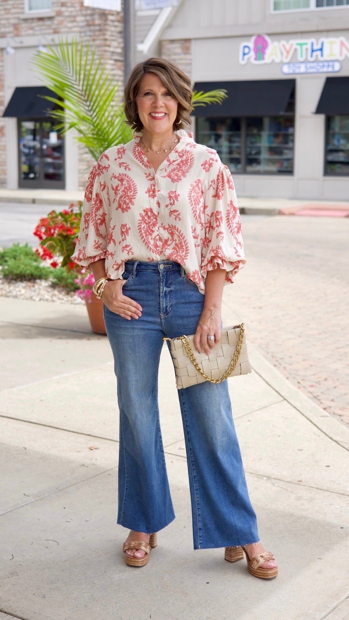 Daniella Button Up Blouse - Ivory & Coral